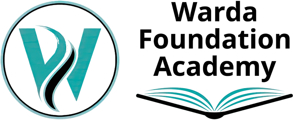 Warda Foundation Academy logo with a stylized "W" and an open book graphic.